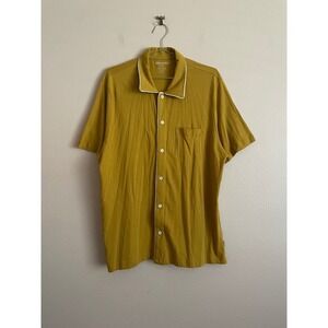Todd Snyder Mens XL Montauk Tipped Full Placket Polo Shirt Yellow Button Camp